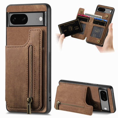 Retro Leather Zipper Wallet Back Phone Case, For Google Pixel 6, For Google Pixel 10 / 10 Pro