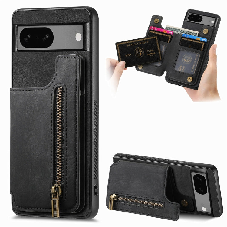 Retro Leather Zipper Wallet Back Phone Case, For Google Pixel 6, For Google Pixel 10 / 10 Pro