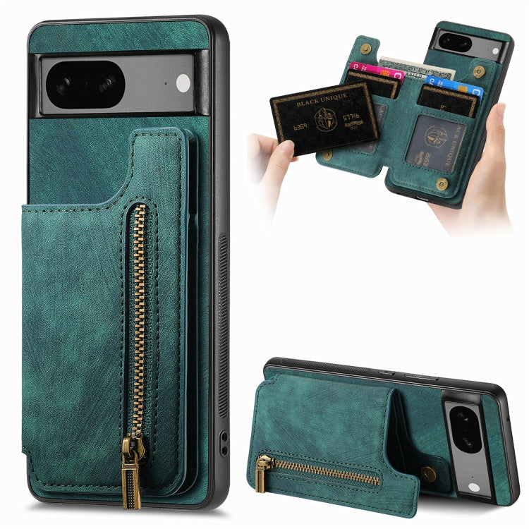 Retro Leather Zipper Wallet Back Phone Case, For Google Pixel 6, For Google Pixel 10 / 10 Pro