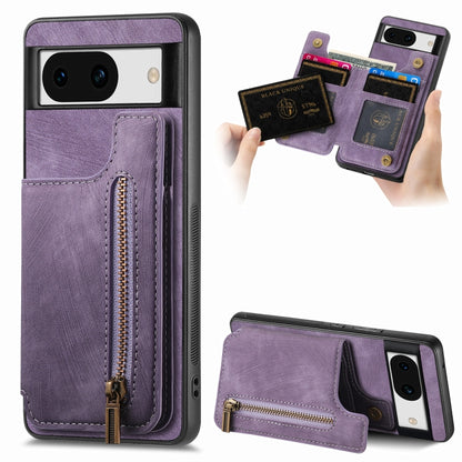 Purple zipper wallet phone case with card slots and front flap