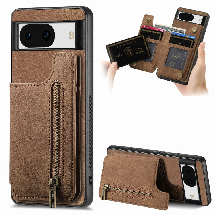 Brown zipper wallet phone case with card slots and front flap