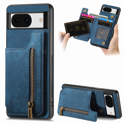 Blue zipper wallet phone case with card slots and front flap