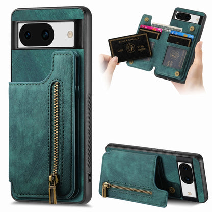 Green leather zipper wallet phone case with card slots and back cover.
