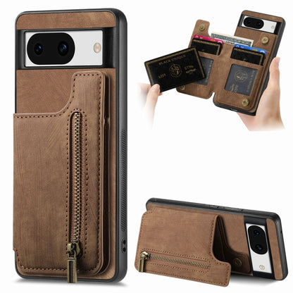 Tan retro leather zipper wallet phone case with card slots and front zip compartment
