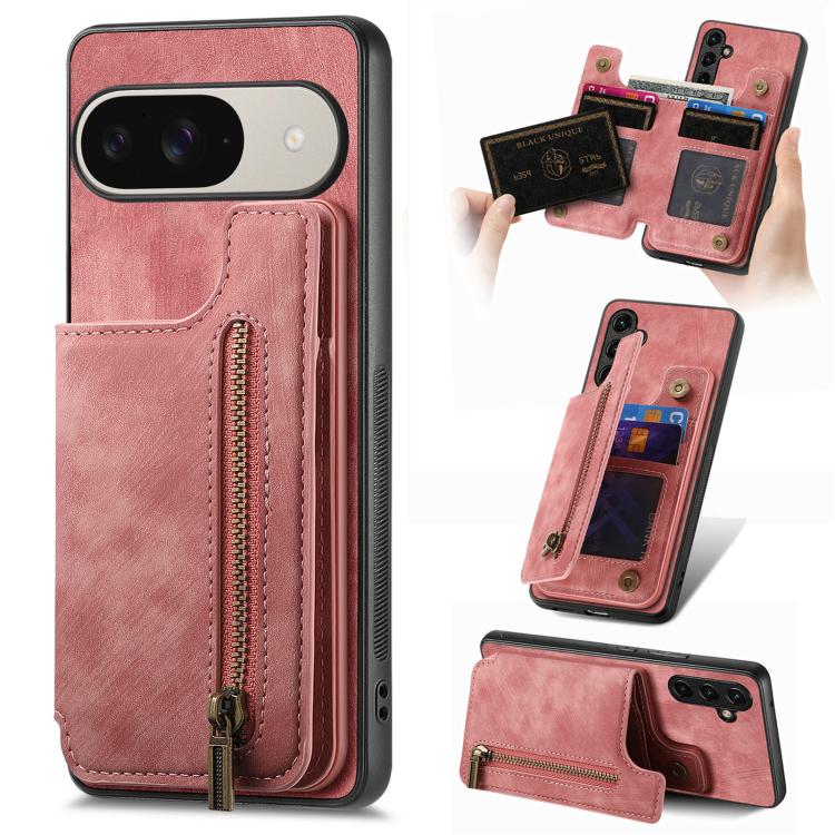 Retro Leather Zipper Wallet Back Phone Case, For Google Pixel 6, For Google Pixel 10 / 10 Pro