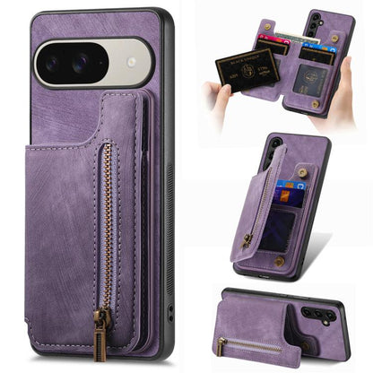Retro Leather Zipper Wallet Back Phone Case, For Google Pixel 6, For Google Pixel 10 / 10 Pro