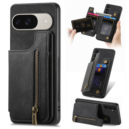 Retro Leather Zipper Wallet Back Phone Case, For Google Pixel 6, For Google Pixel 10 / 10 Pro