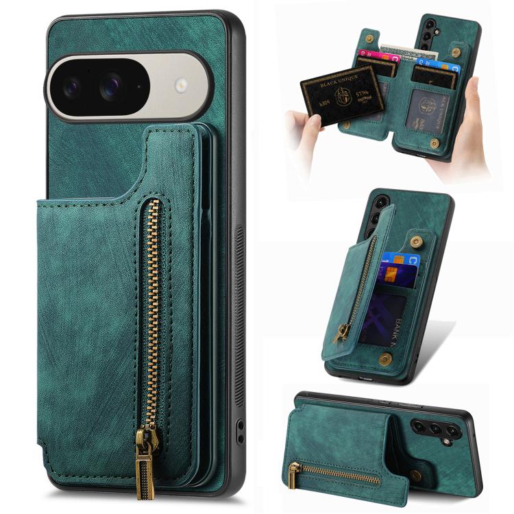 Retro Leather Zipper Wallet Back Phone Case, For Google Pixel 6, For Google Pixel 10 / 10 Pro