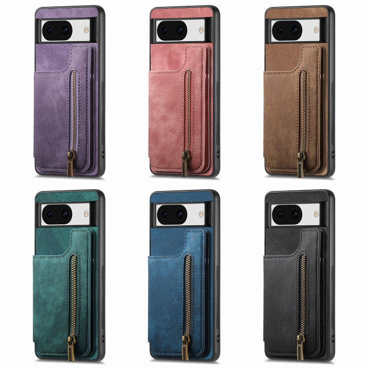 Assorted-color retro leather zipper wallet phone cases, each with card pocket and zipper