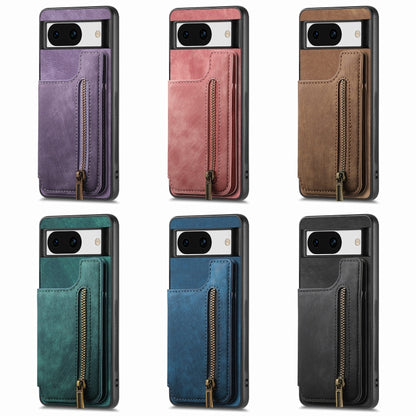 Retro Leather Zipper Wallet Back Phone Case, For Google Pixel 6, For Google Pixel 10 / 10 Pro