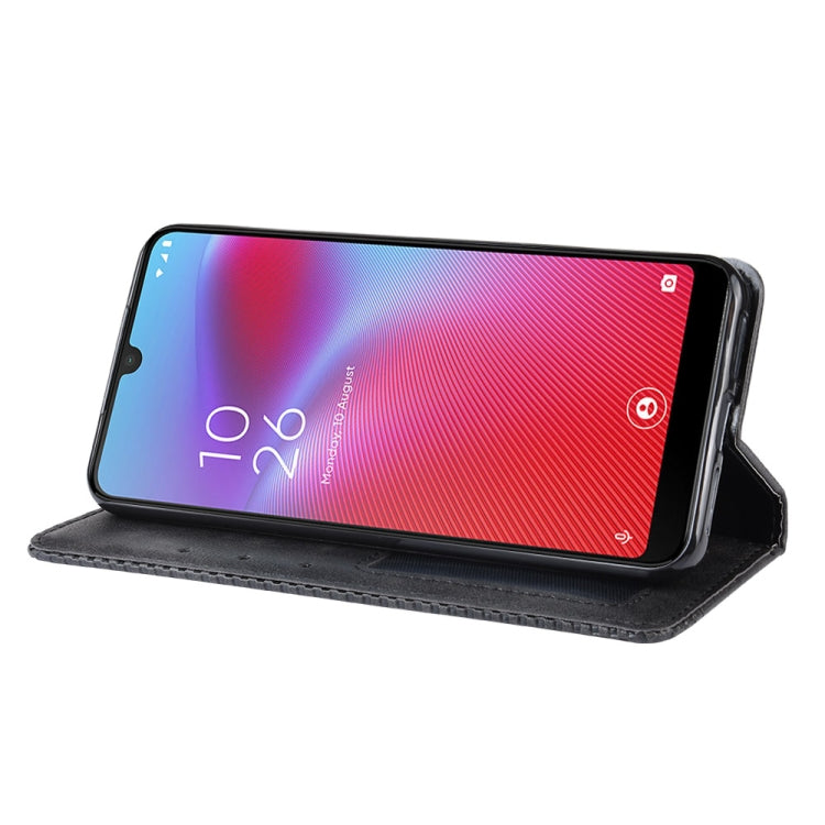 Black flip phone case in horizontal stand position with open front cover
