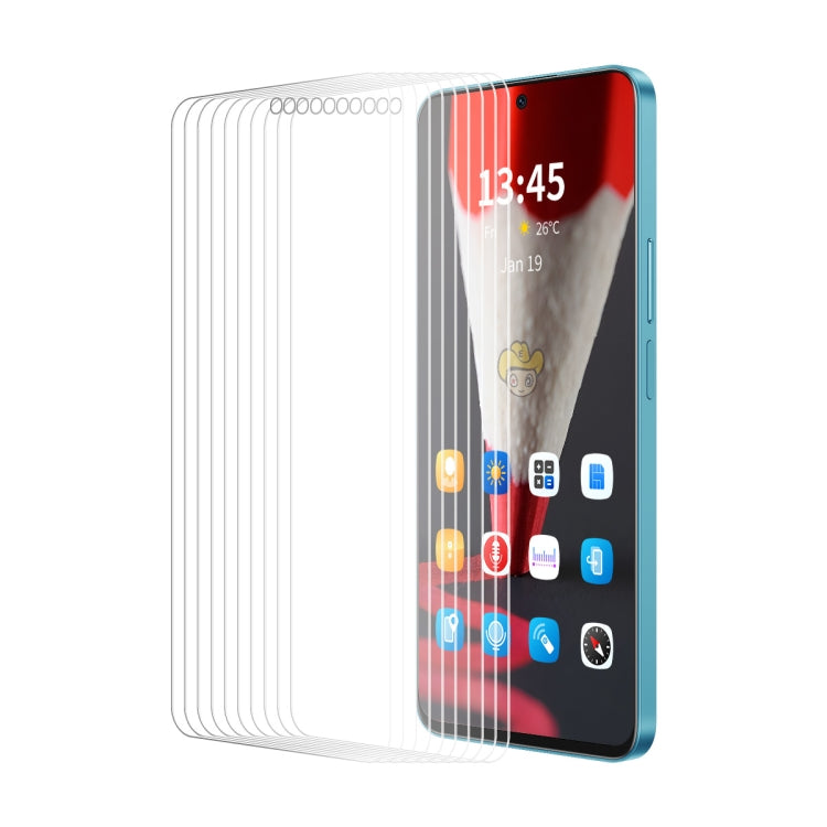 Tempered glass screen protector installed on phone display with curved edge fit