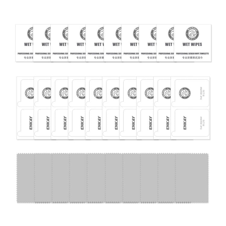 Screen protection kit includes wet wipes and cleaning cloth strip