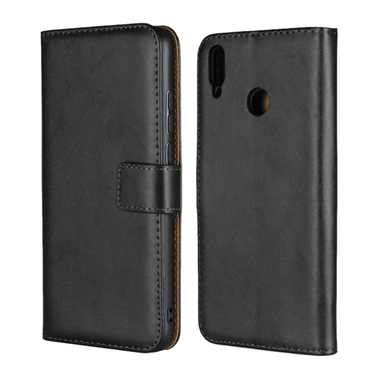 Black leather flip phone wallet holster with front stitched panel and strap tab