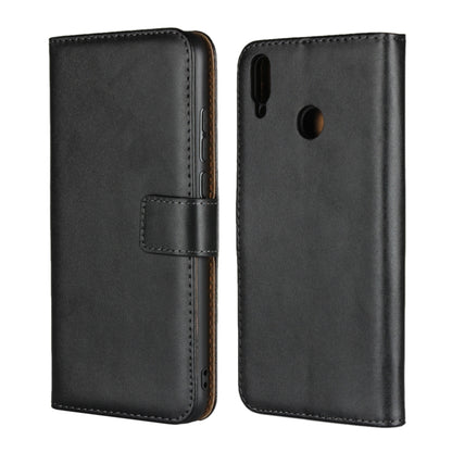 Black leather flip phone wallet holster with front stitched panel and strap tab