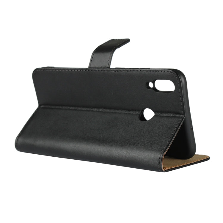 Black leather flip phone wallet holster with stand-style foldout flap