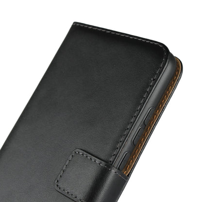 Black leather flip phone wallet holster edge view with visible phone cutouts