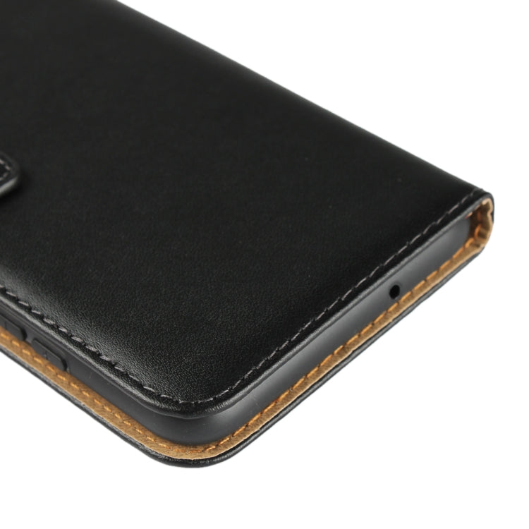 Black leather flip phone wallet holster with rounded corner and contrast stitching