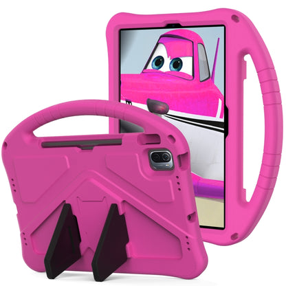 Pink shockproof tablet case with handle and foldable stand, with camera opening