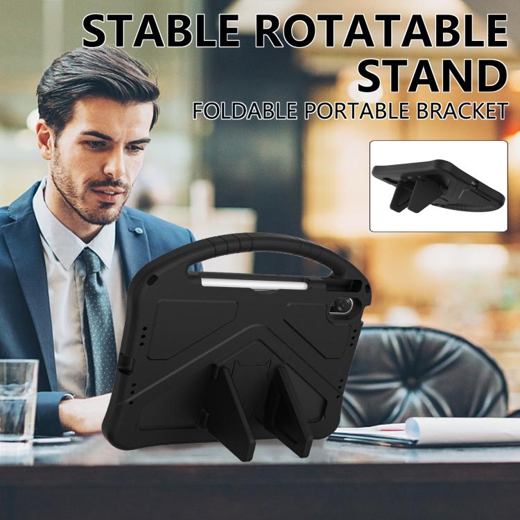 Black tablet case with foldable rotatable stand and carry handle