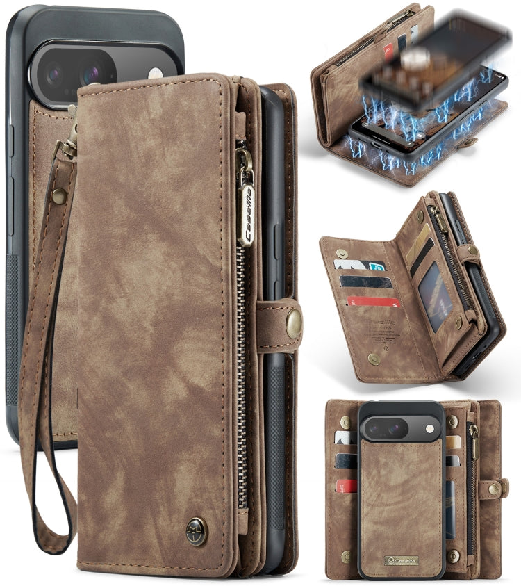 CaseMe detachable leather phone wallet case with snap closure, brown