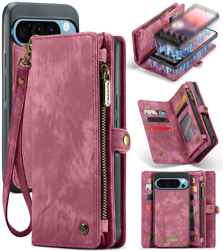Pink leather phone wallet case with detachable-style panels, zipper closure and card slots