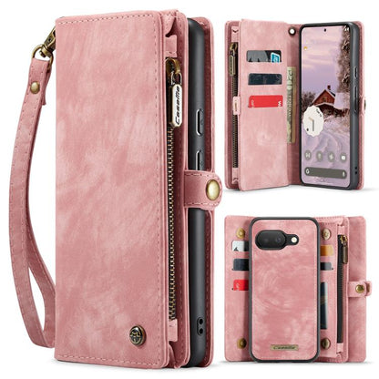 Pink leather folio phone wallet case with zipper closure and card slots, wrist strap