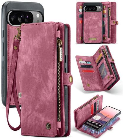 Pink leather detachable phone wallet case with wrist strap, card slots, and camera cutout