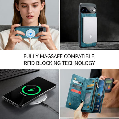Teal leather MagSafe phone wallet case with front phone cutout and card slots