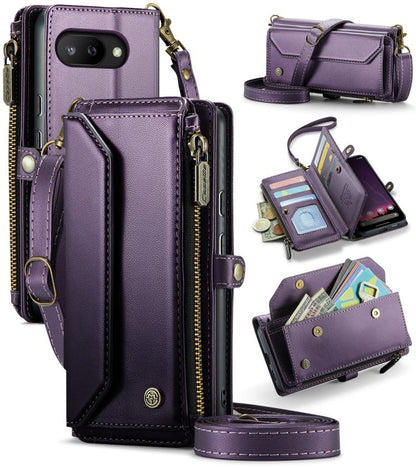 Lavender purple leather phone wallet case with card slots and zipper closure