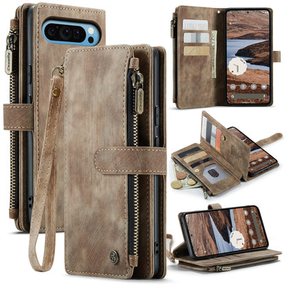 Brown leather phone wallet case with card slots and zipper closure, folio style