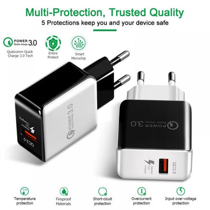 1USB QC 3.0 Wire Drawing Quick Charger EU Plug, QC 3.0 Black, QC 3.0 White