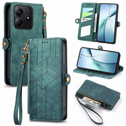 Teal geometric zipper wallet phone case with wrist strap and card slots
