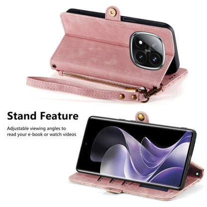 Pink leather zip wallet phone case with adjustable stand and wrist strap