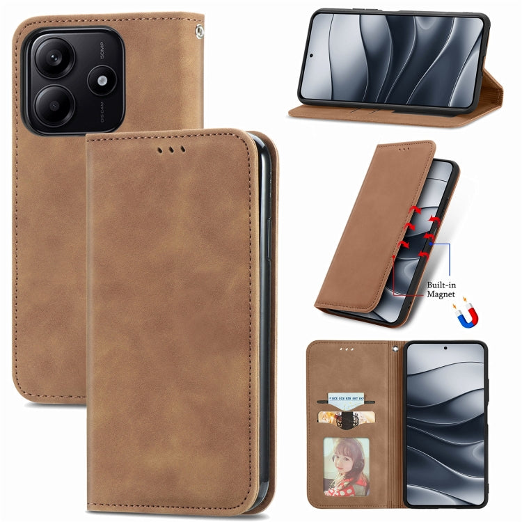 Brown magnetic flip leather phone case with card slot and visible camera cutout on back