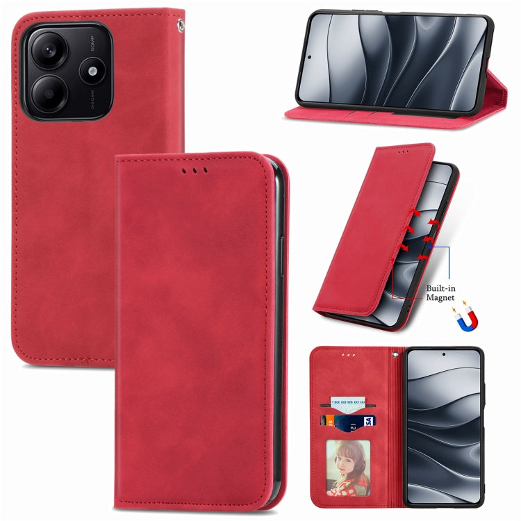 Red magnetic flip phone case with front card pocket and camera cutout on the back
