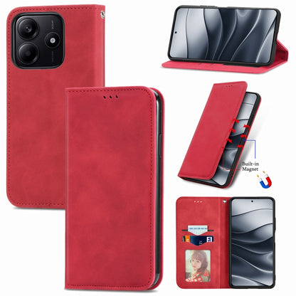 Red magnetic flip phone case with front card pocket and camera cutout on the back