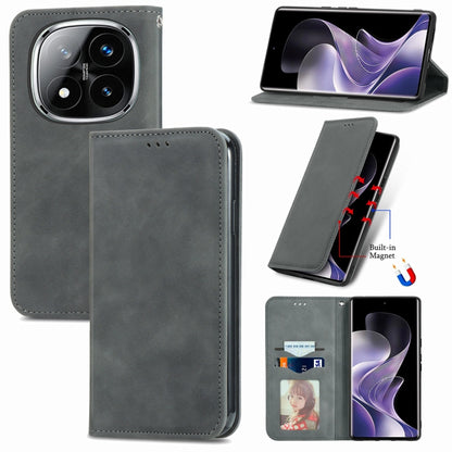 Magnetic flip phone case with smooth faux-leather finish, dark gray, for phone view and stand