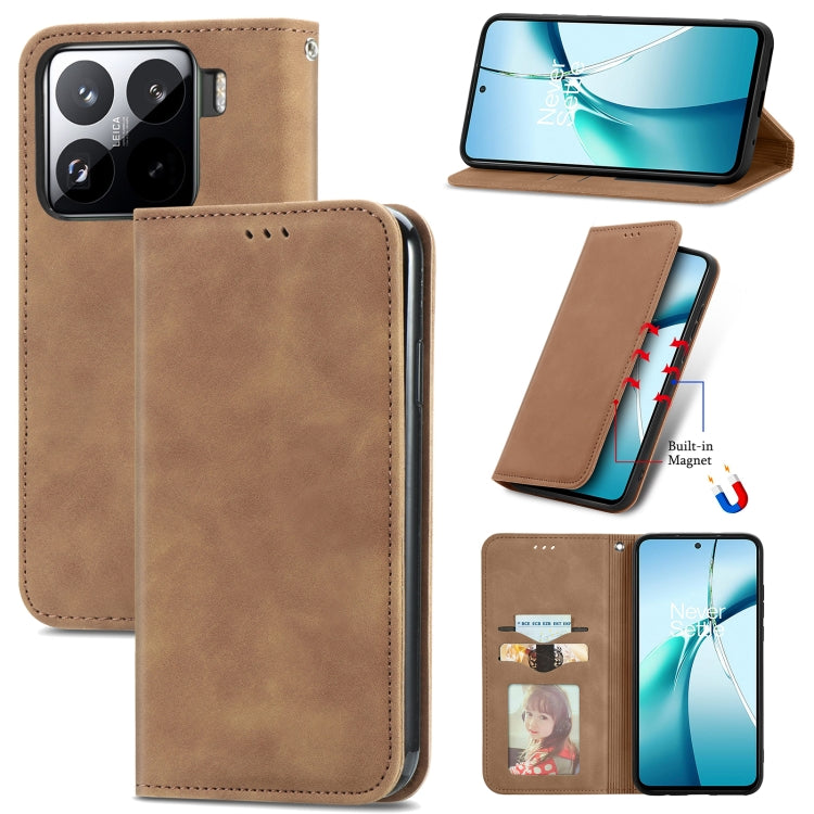 Magnetic flip leather-style phone case, brown/tan with card slot and camera cutout.