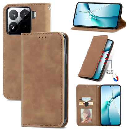 Magnetic flip leather-style phone case, brown/tan with card slot and camera cutout.