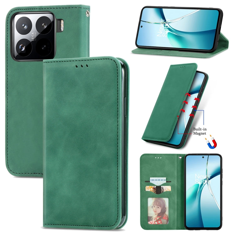 Green magnetic flip leather phone case with card slot and kickstand view
