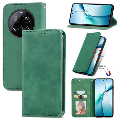 Green magnetic flip leather phone case with built-in stand and card pocket
