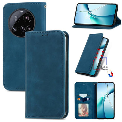 Blue magnetic flip leather phone case with built-in stand and card pocket