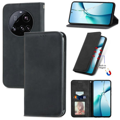 Dark magnetic flip leather phone case with built-in stand and card slot