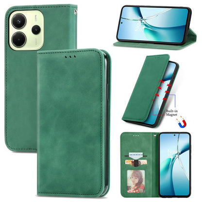 Green magnetic flip leather phone case with built-in stand and card slot