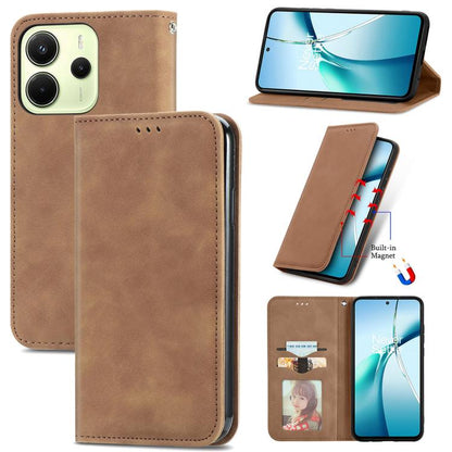 Tan magnetic flip leather phone case with built-in stand and card pocket