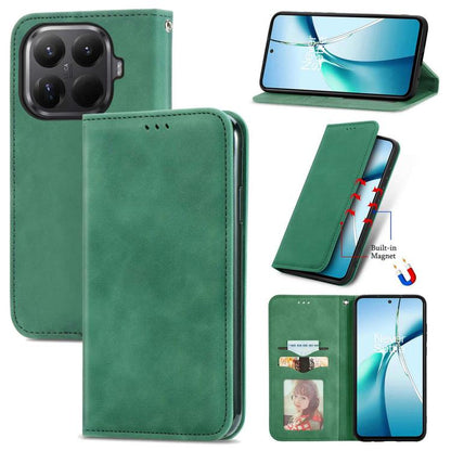 Green magnetic flip leather phone case with card slot and camera cutout
