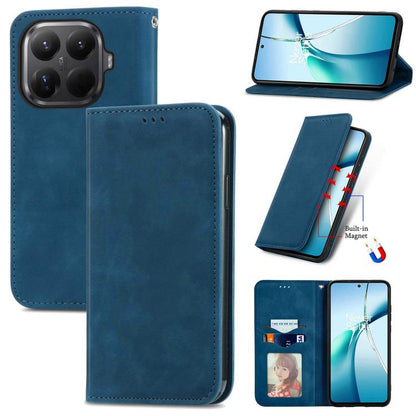Blue magnetic flip leather phone case with card slot and camera cutout