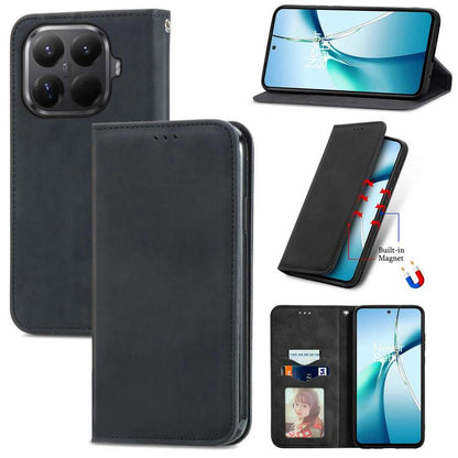 Black magnetic flip leather phone case with card slot and camera cutout