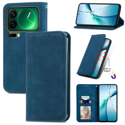 Blue flip wallet phone case with magnetic closure and kickstand viewing angle.